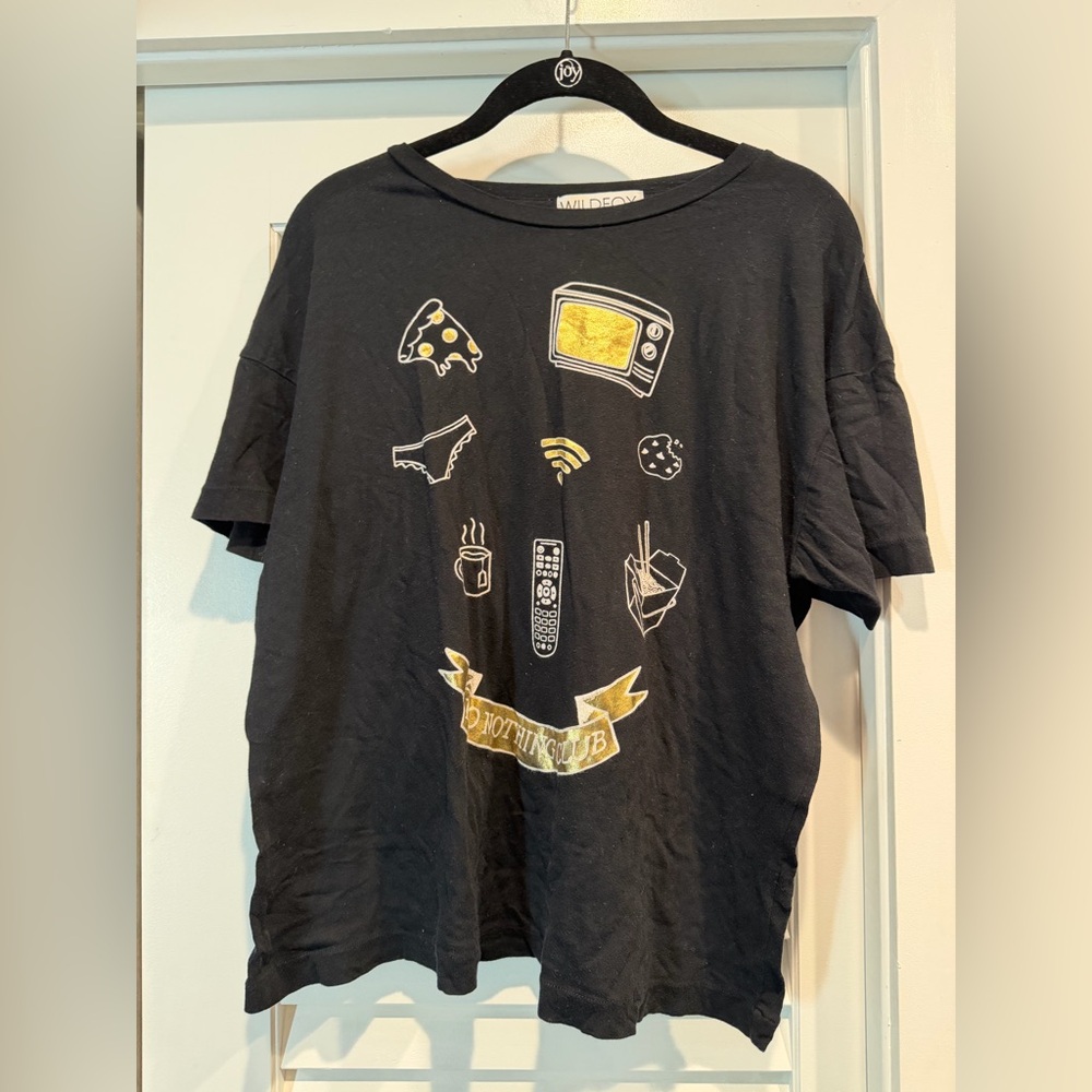 Wildfox Black Tee with Gold Accents- Size Medium- Do Nothing Club